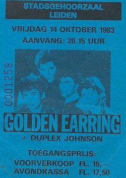 Golden Earring show ticket#1258 October 14, 1983 Leiden - Stadsgehoorzaal